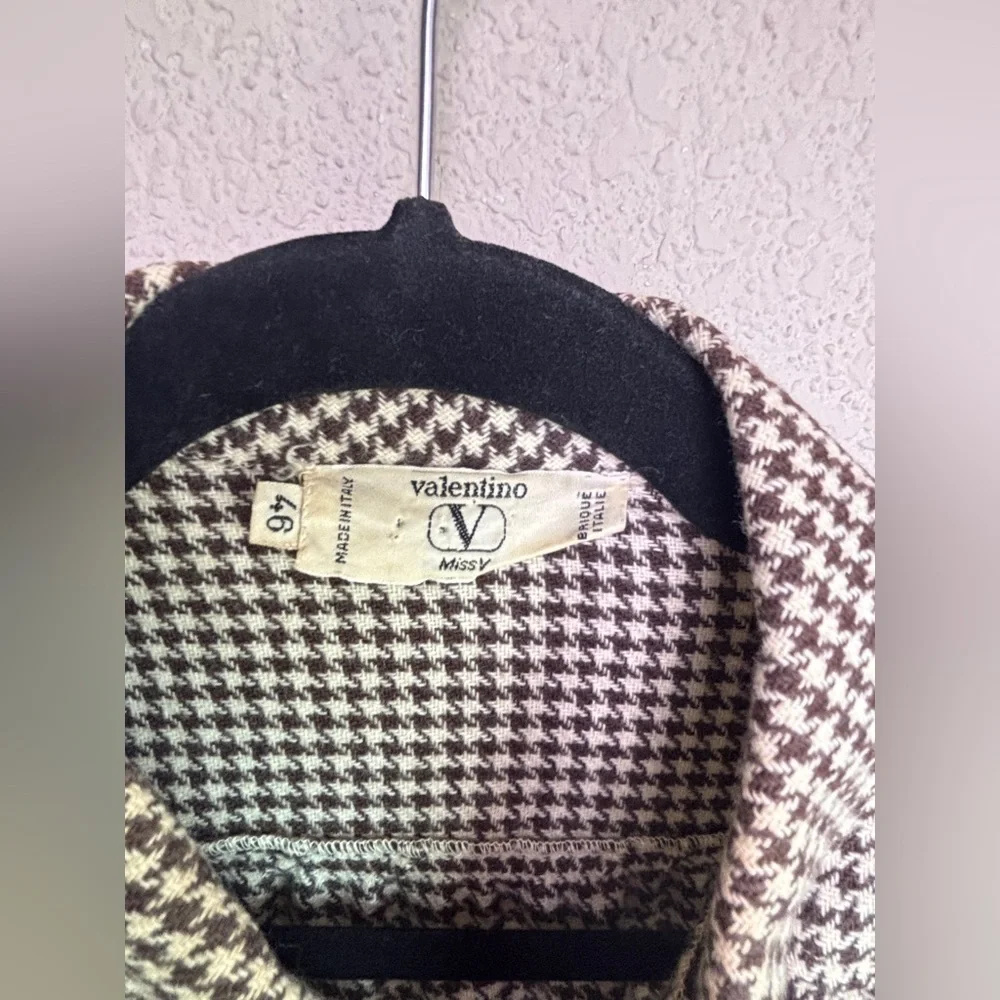 Vintage Valentino Brown Cream Houndstooth Skirt & Bomber Sweater Set 46 M L